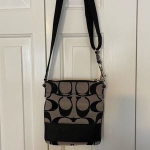 Black Coach Signature, fabric, cross-body purse